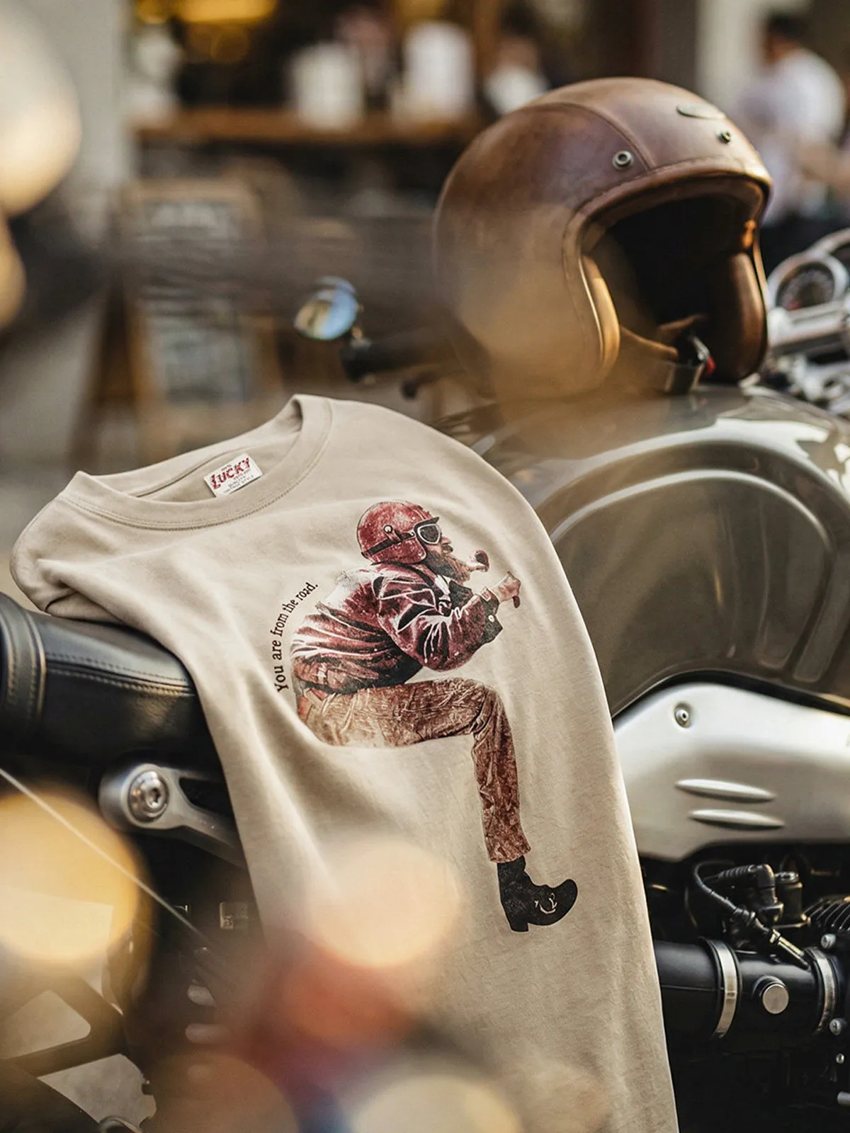 Vintage Motorcycle Rider Graphic Crew Neck T-Shirt sold by Karaku product image thumbnail 5