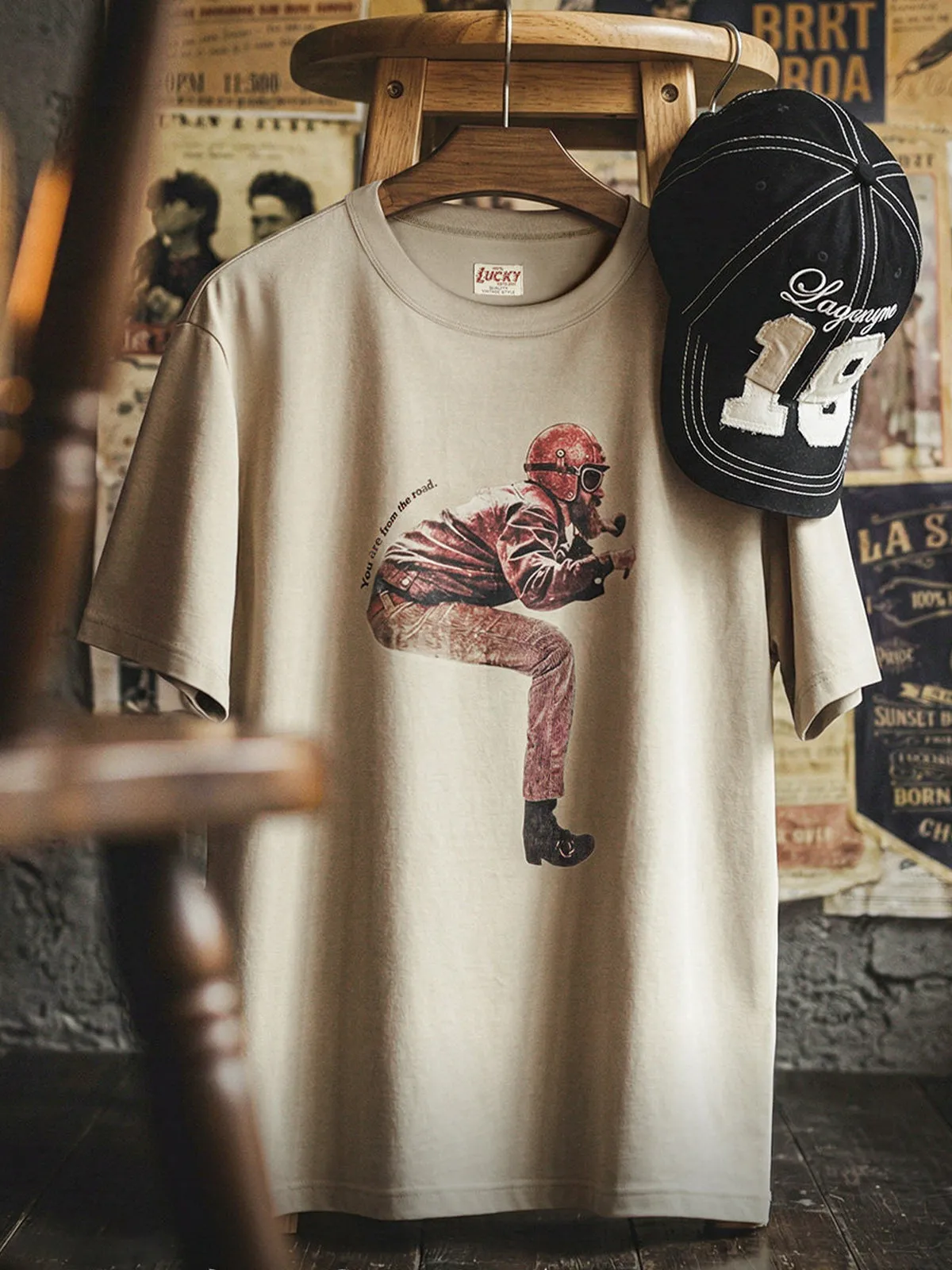 Vintage Motorcycle Rider Graphic Crew Neck T-Shirt sold by Karaku product image thumbnail 4
