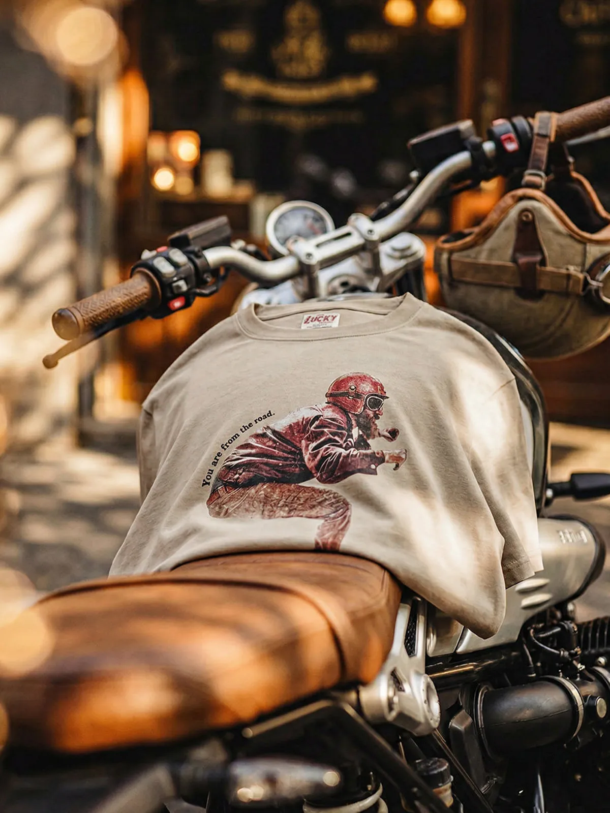 Vintage Motorcycle Rider Graphic Crew Neck T-Shirt sold by Karaku product image thumbnail 3