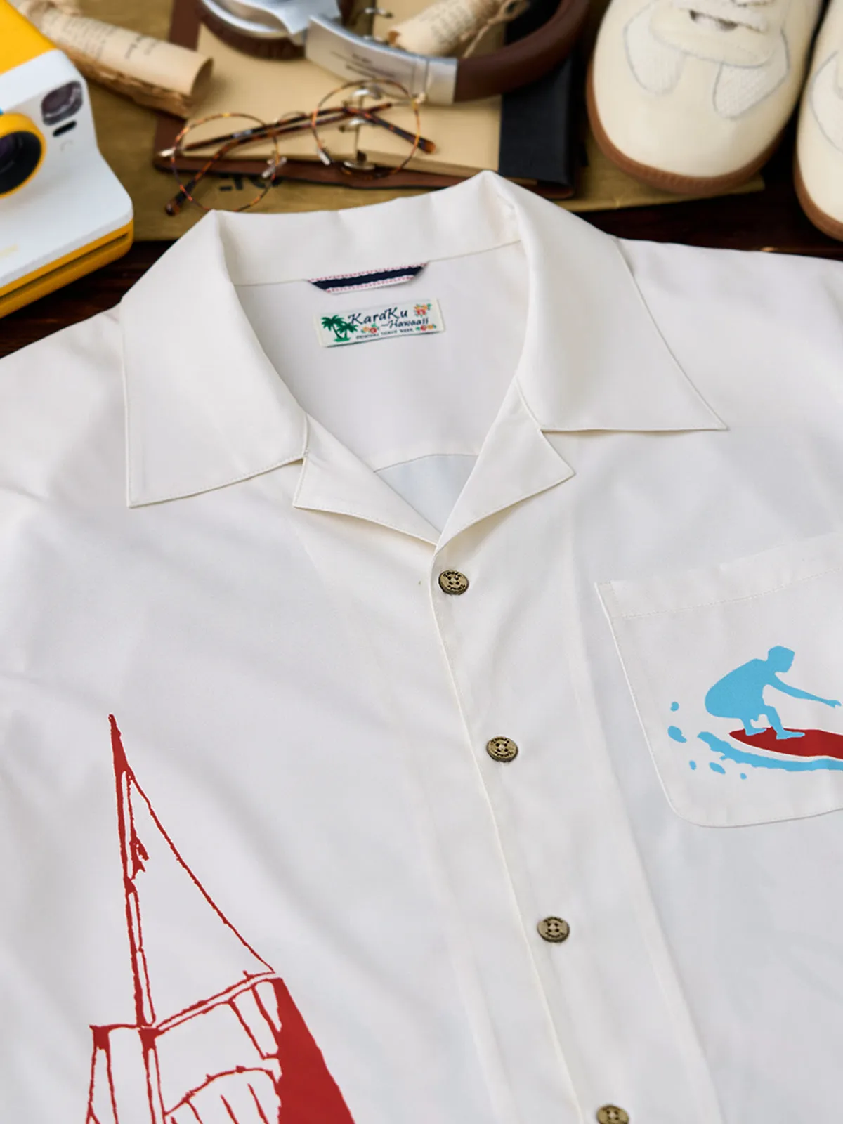 Surfer & Palm Tree Print Aloha Shirt sold by Karaku product image thumbnail 5
