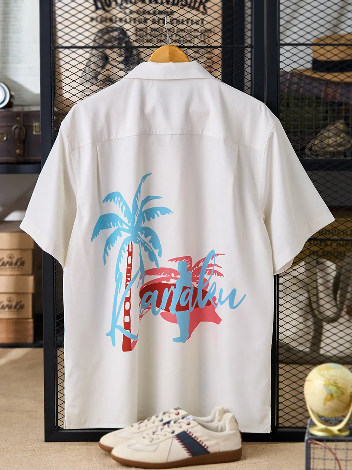 Surfer & Palm Tree Print Aloha Shirt sold by Karaku product image thumbnail 4
