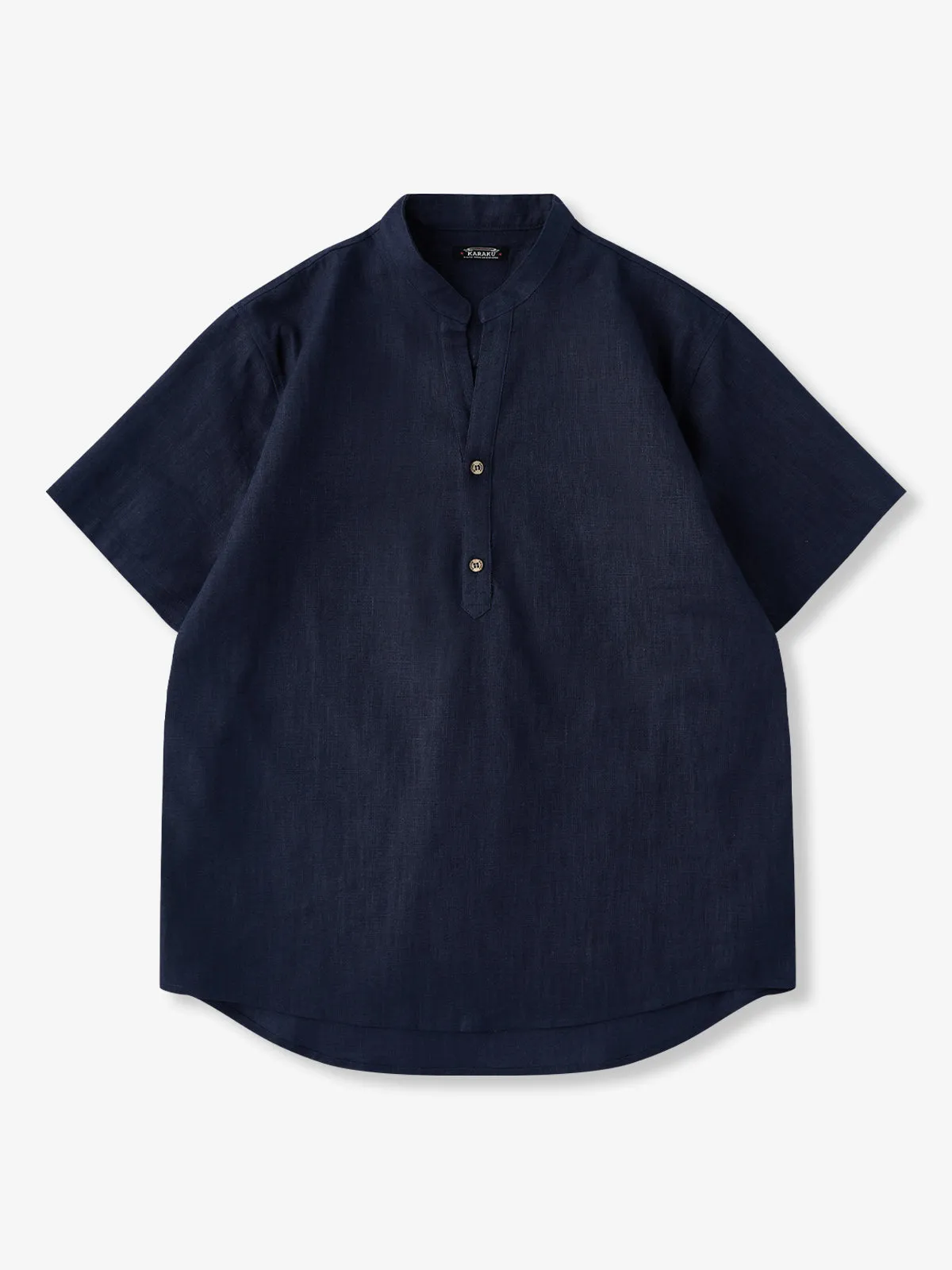 NAVY 2-Button V-Neck Cotton Linen Short Sleeve Shirt sold by Karaku