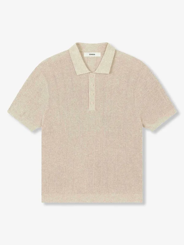 Lightweight Linen Blend Textured Knit Polo Shirt made by Karaku