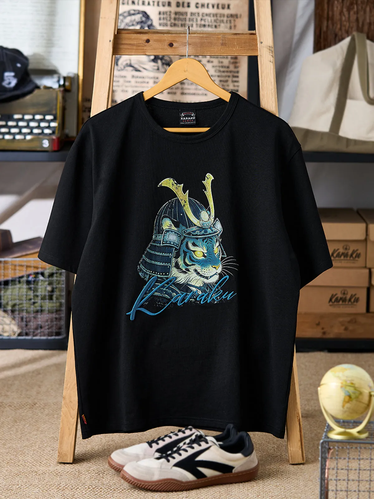 Glowing-Eyed Warrior Tiger Print Embroidered Cotton Tee sold by Karaku product image thumbnail 3