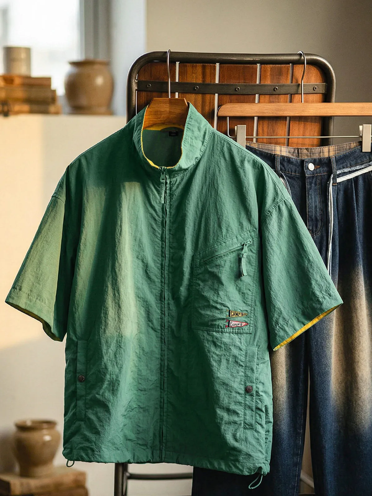 Outdoor Utility Stand Collar Short Sleeve Shirt Lightweight Nylon Windbreaker sold by Karaku product image thumbnail 2