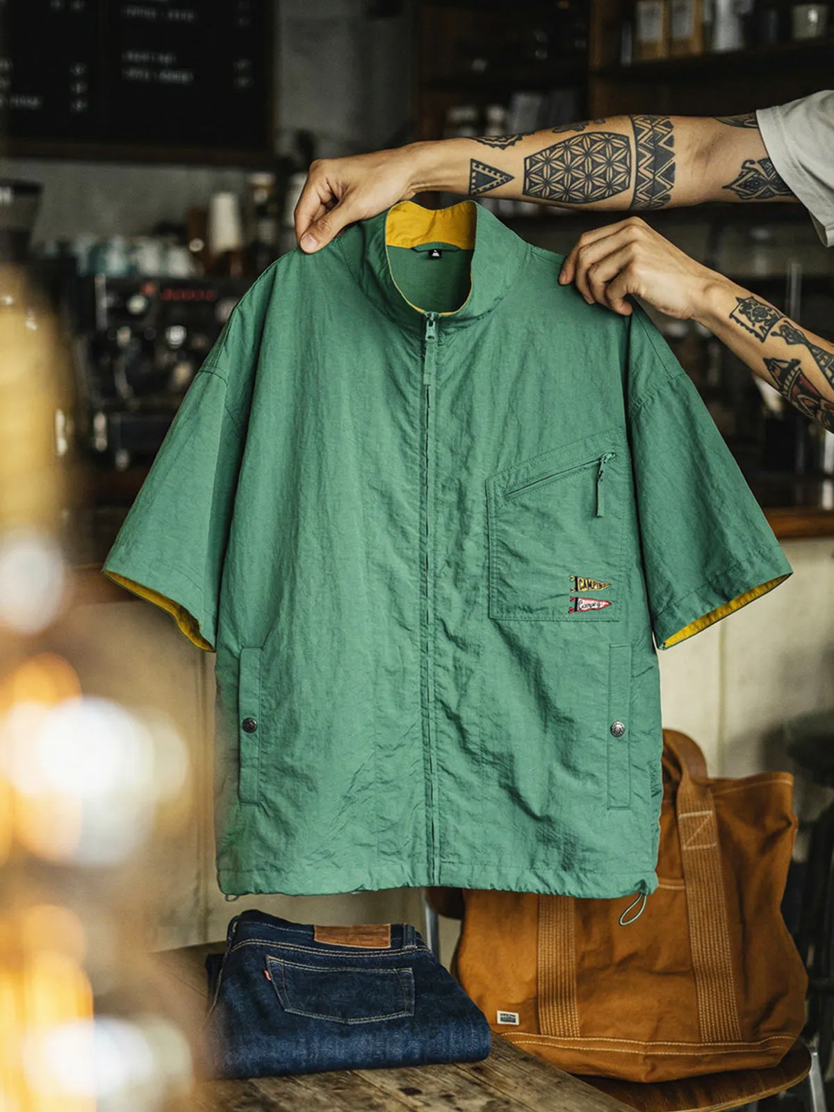 Outdoor Utility Stand Collar Short Sleeve Shirt Lightweight Nylon Windbreaker sold by Karaku product image thumbnail 3