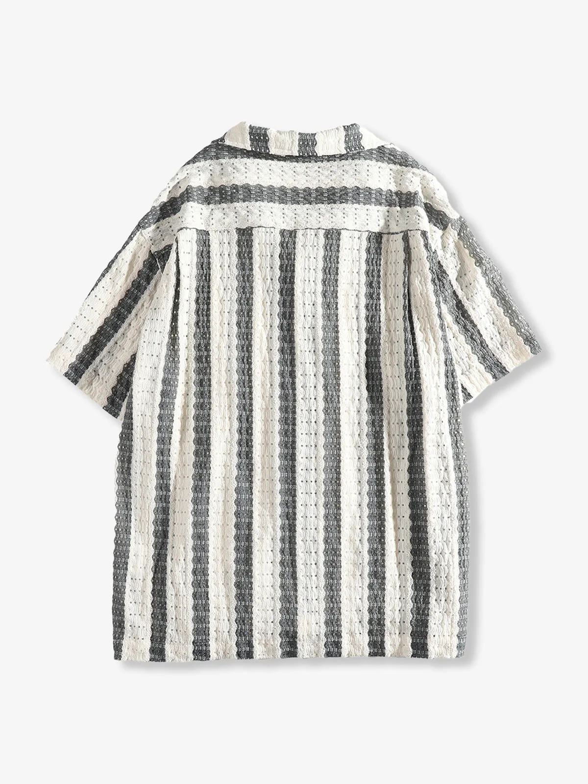 Jacquard Stripe Openwork Short Sleeve Open-Collar Shirt sold by Karaku product image thumbnail 2