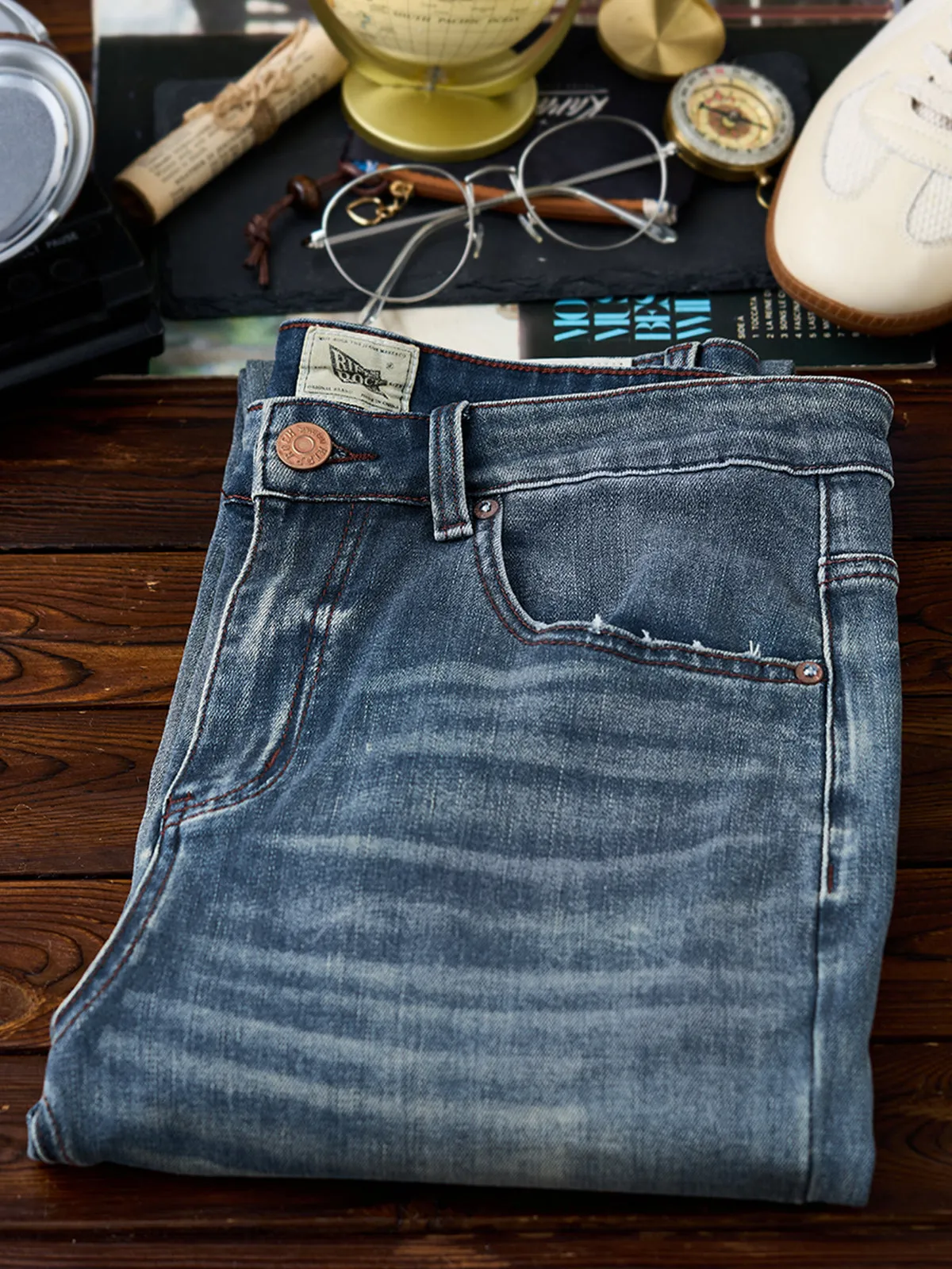 Vintage Washed Stretch Tapered Denim Jeans sold by Karaku product image thumbnail 4