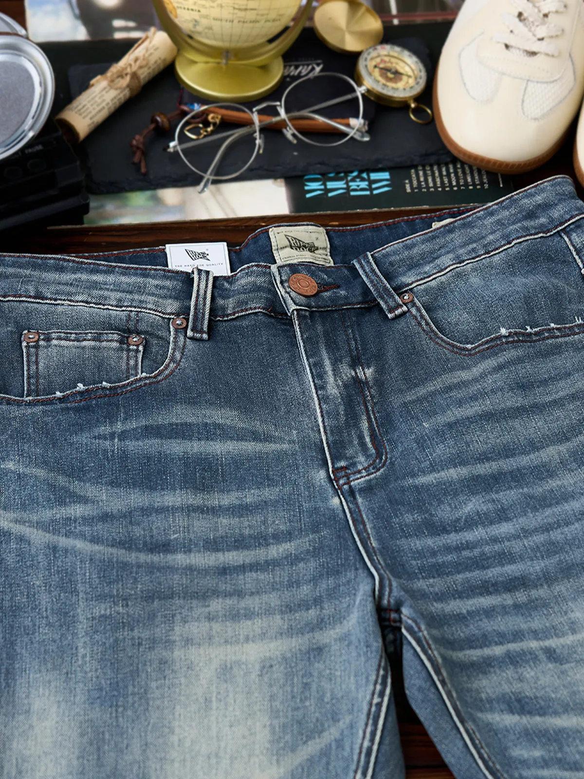 Vintage Washed Stretch Tapered Denim Jeans sold by Karaku product image thumbnail 5