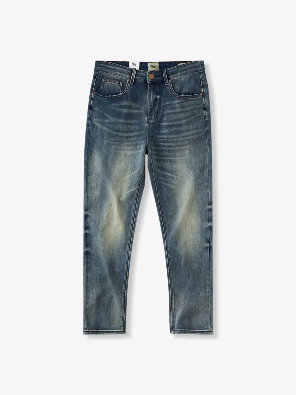 Vintage Washed Stretch Tapered Denim Jeans made by Karaku