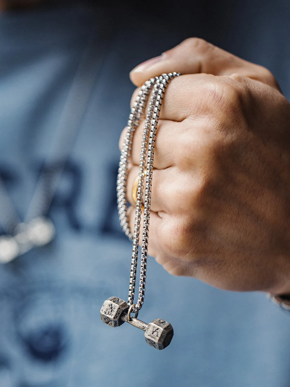 GET POWER, TOGETHER Dumbbell Pendant Stainless Steel Necklace sold by Karaku product image thumbnail 4
