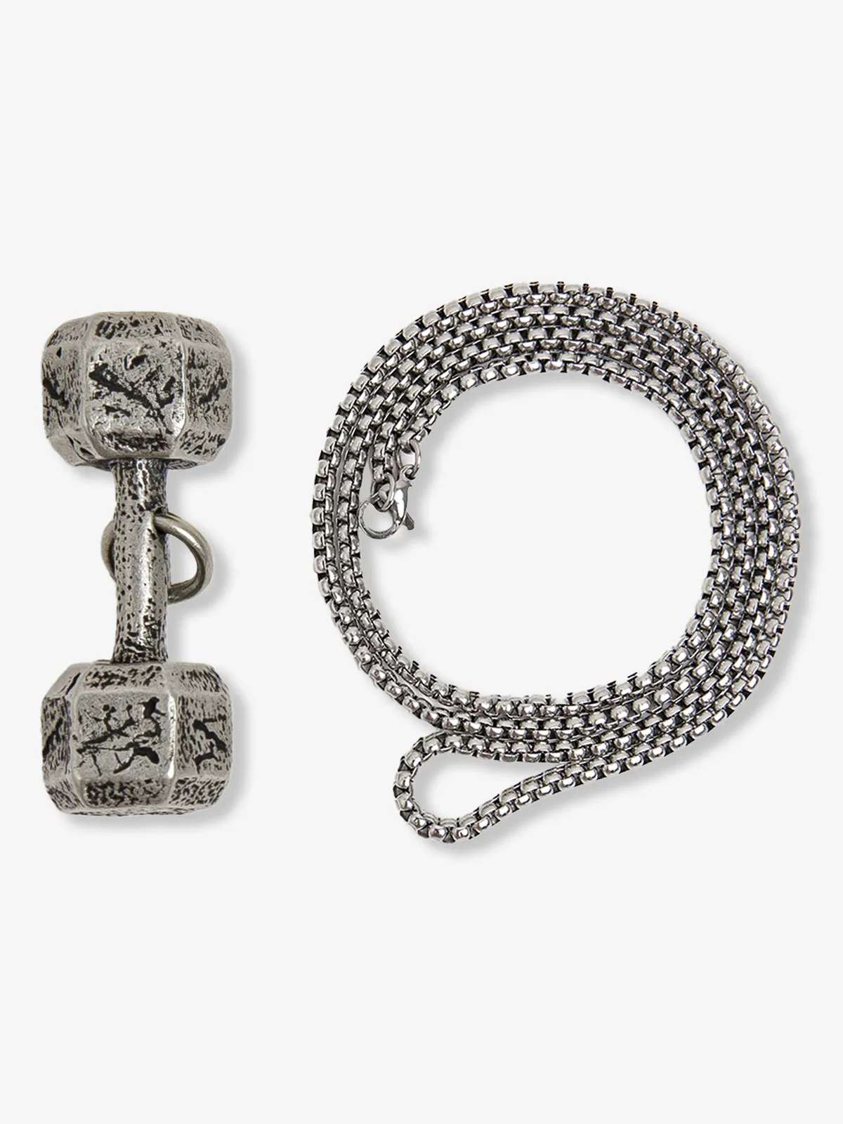 GET POWER, TOGETHER Dumbbell Pendant Stainless Steel Necklace sold by Karaku