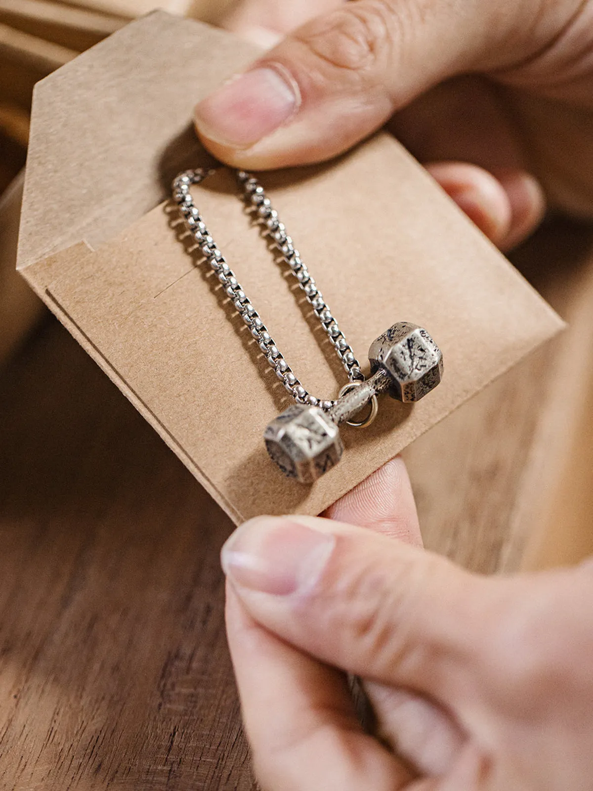 GET POWER, TOGETHER Dumbbell Pendant Stainless Steel Necklace sold by Karaku product image thumbnail 5