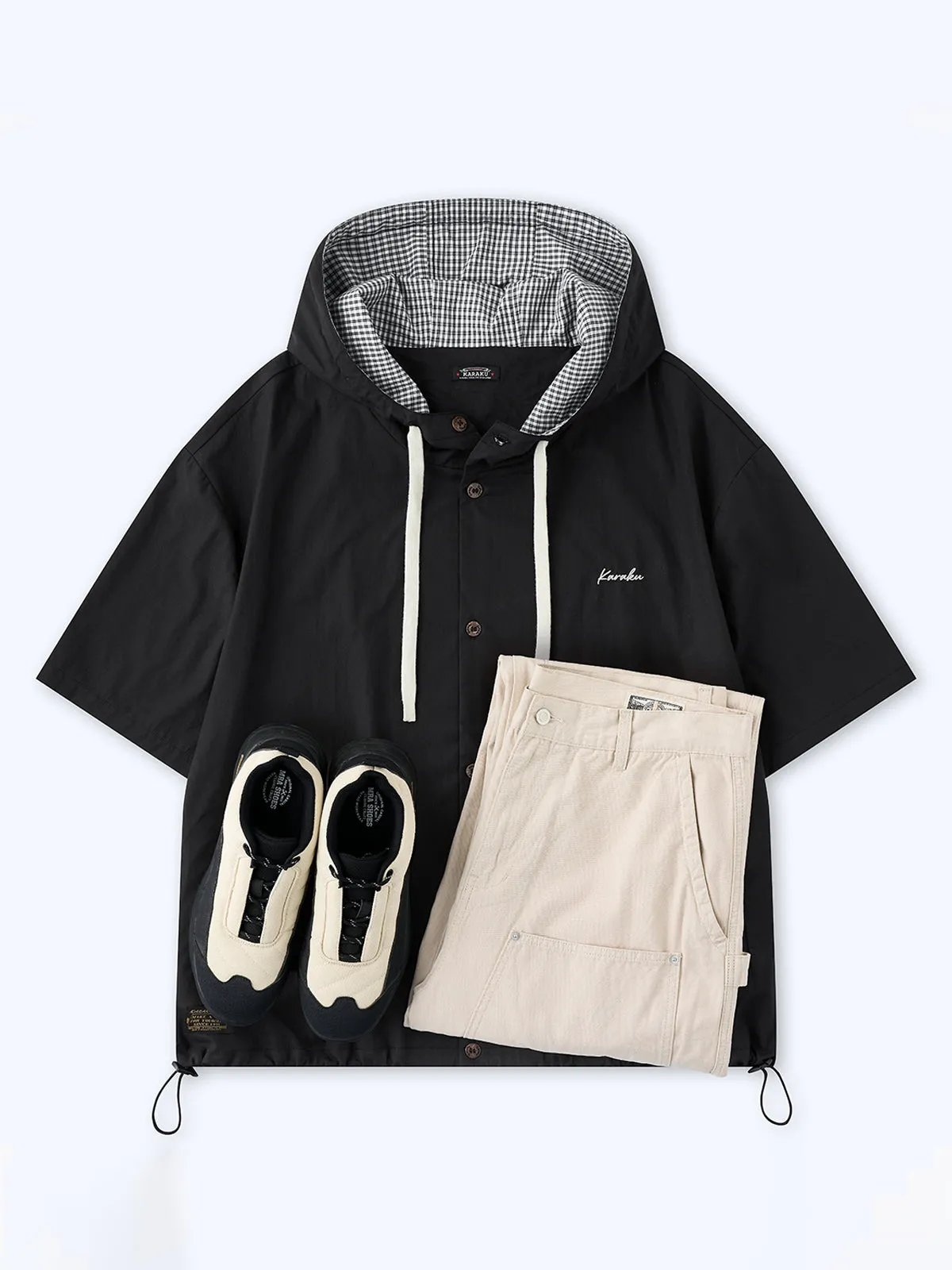 Urban Outdoor Hooded Shirt with Plaid Trim & Karaku Embroidery sold by Karaku product image thumbnail 4