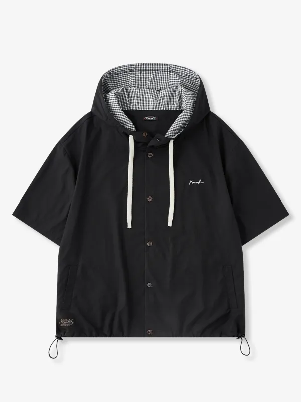 Urban Outdoor Hooded Shirt with Plaid Trim & Karaku Embroidery made by Karaku