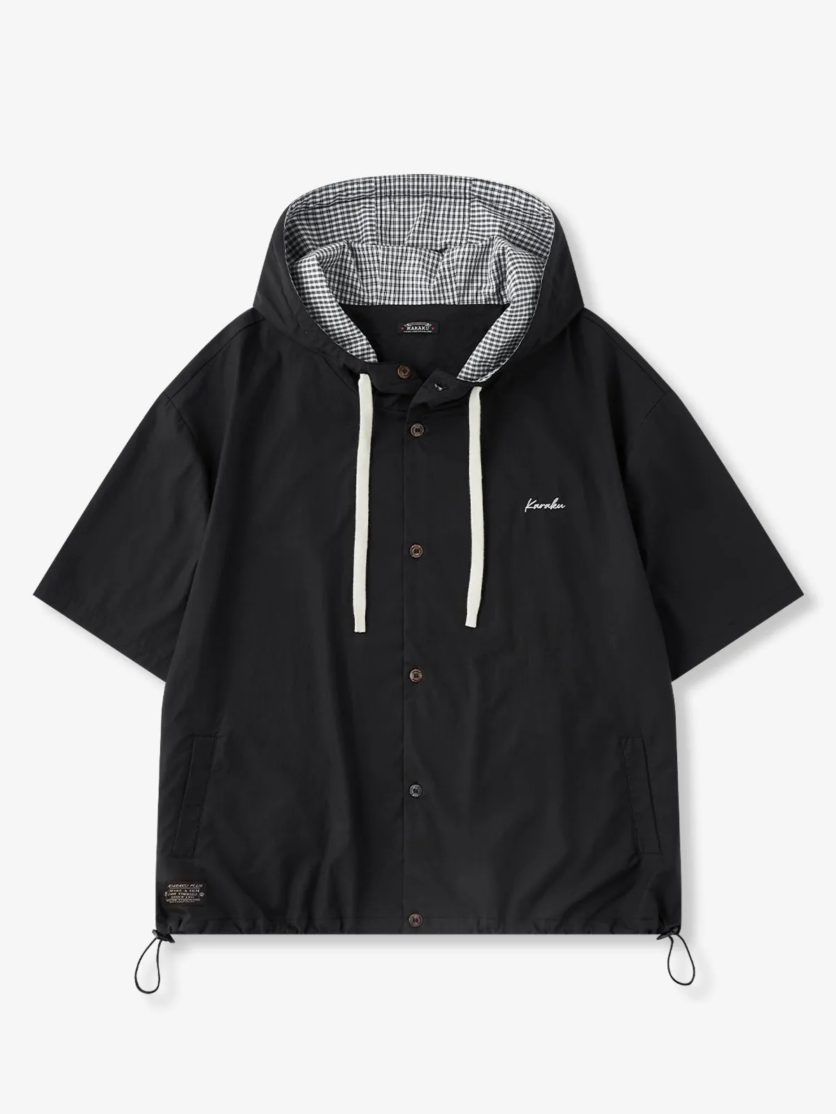 Urban Outdoor Hooded Shirt with Plaid Trim & Karaku Embroidery sold by Karaku