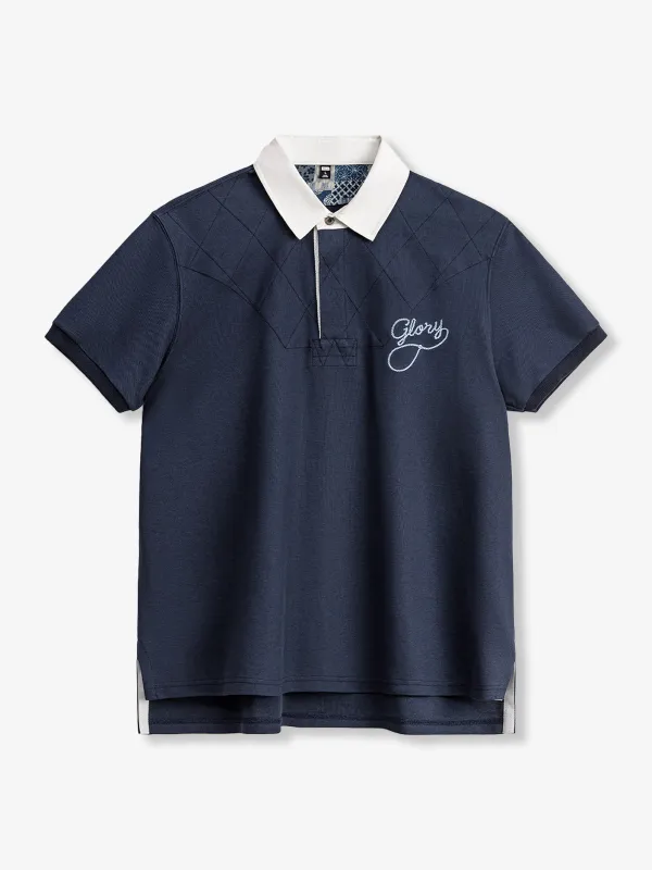 Embroidered Letter Knit Polo Shirt made by Karaku