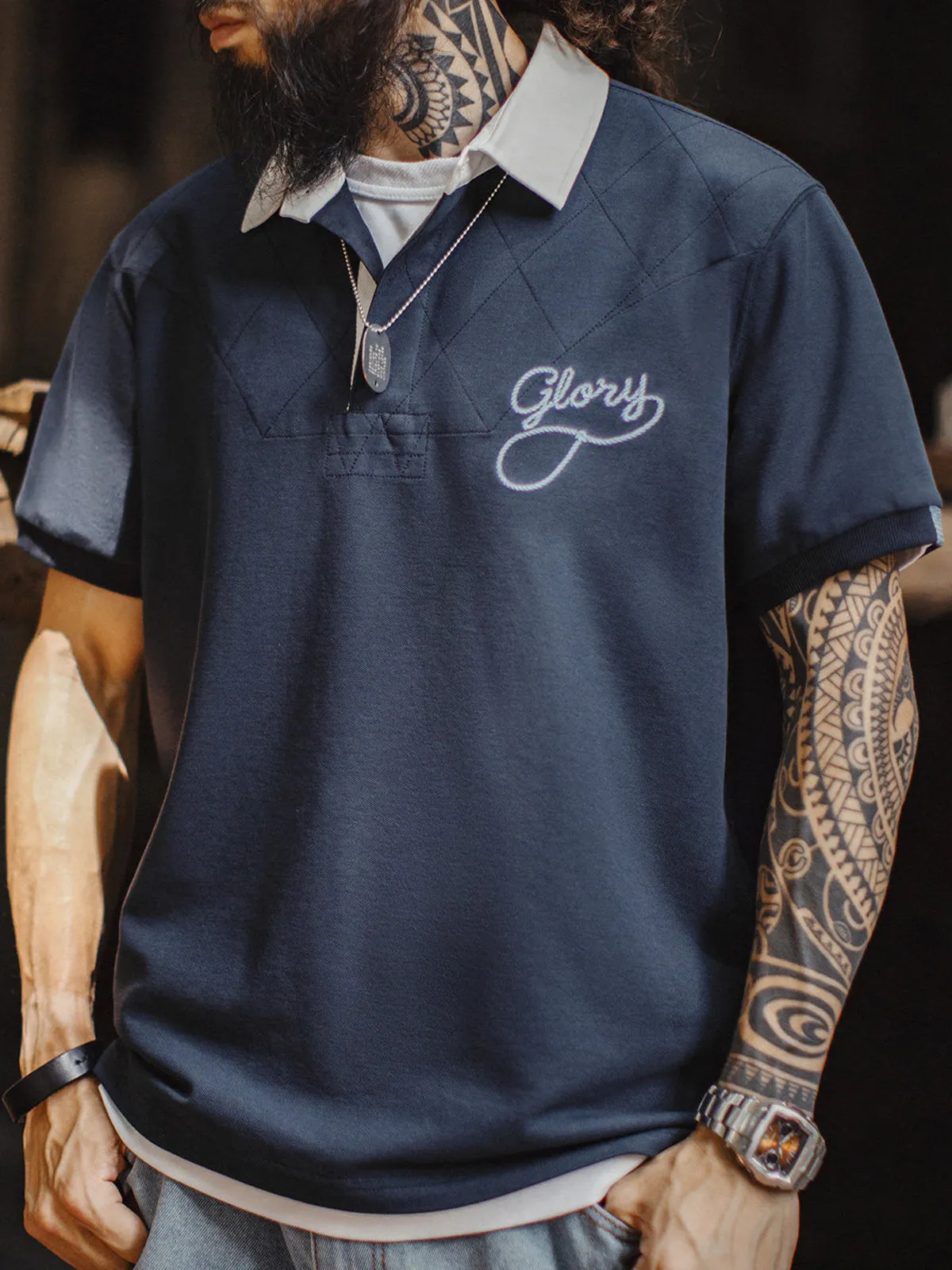 Embroidered Letter Knit Polo Shirt sold by Karaku product image thumbnail 4