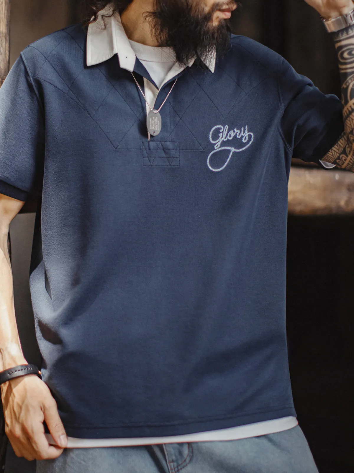 Embroidered Letter Knit Polo Shirt sold by Karaku product image thumbnail 2