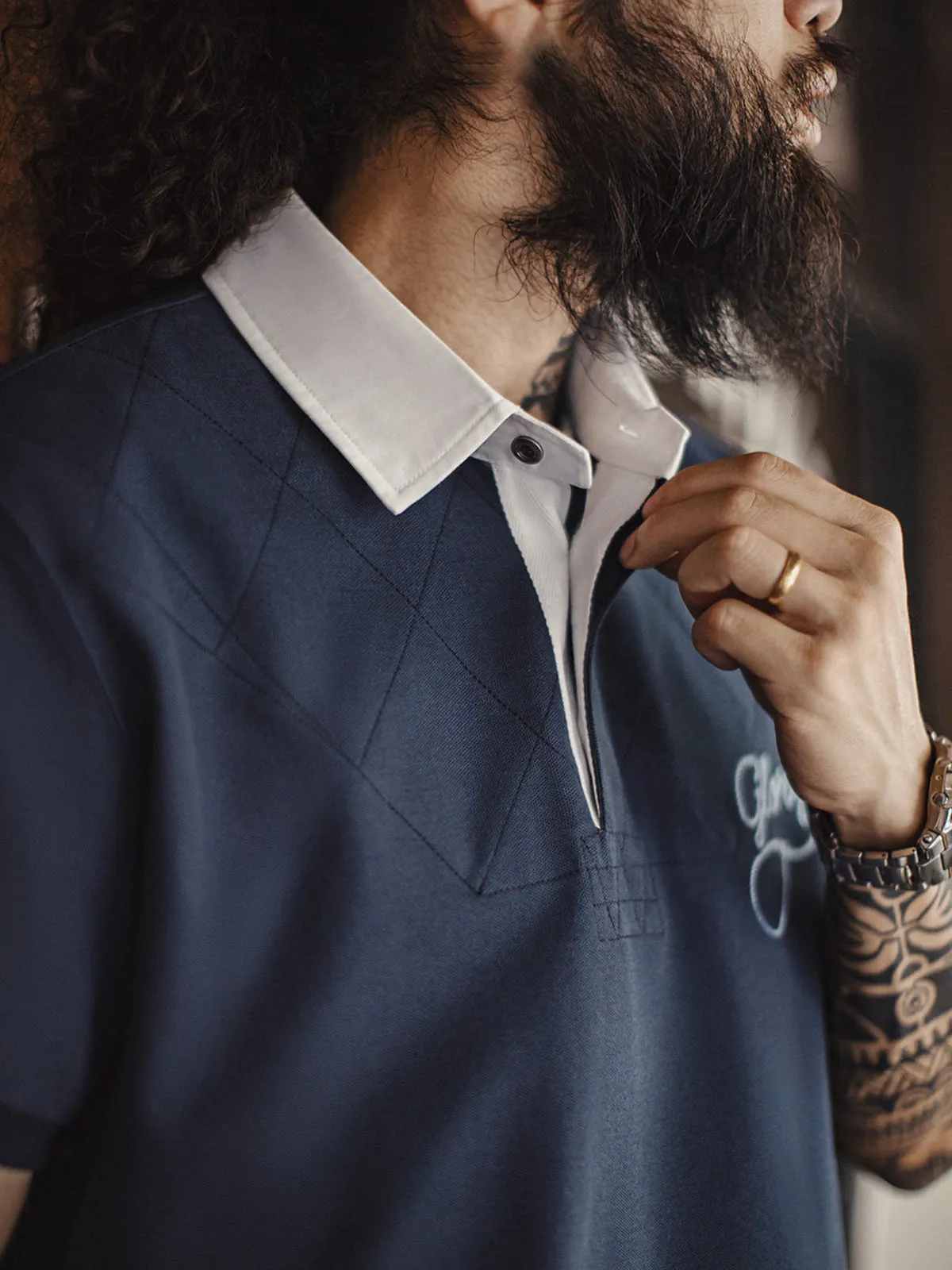 Embroidered Letter Knit Polo Shirt sold by Karaku product image thumbnail 5