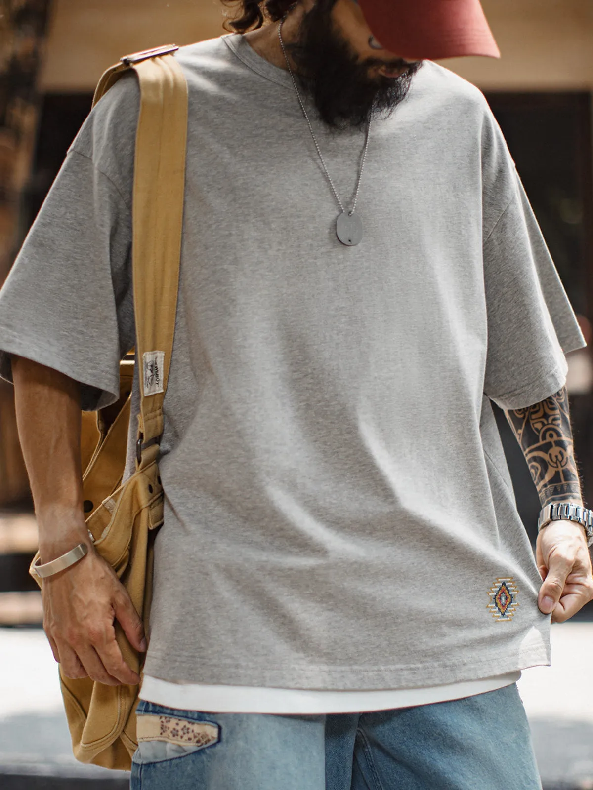 Minimalist Embroidered Cotton Drawstring T-Shirt sold by Karaku product image thumbnail 3