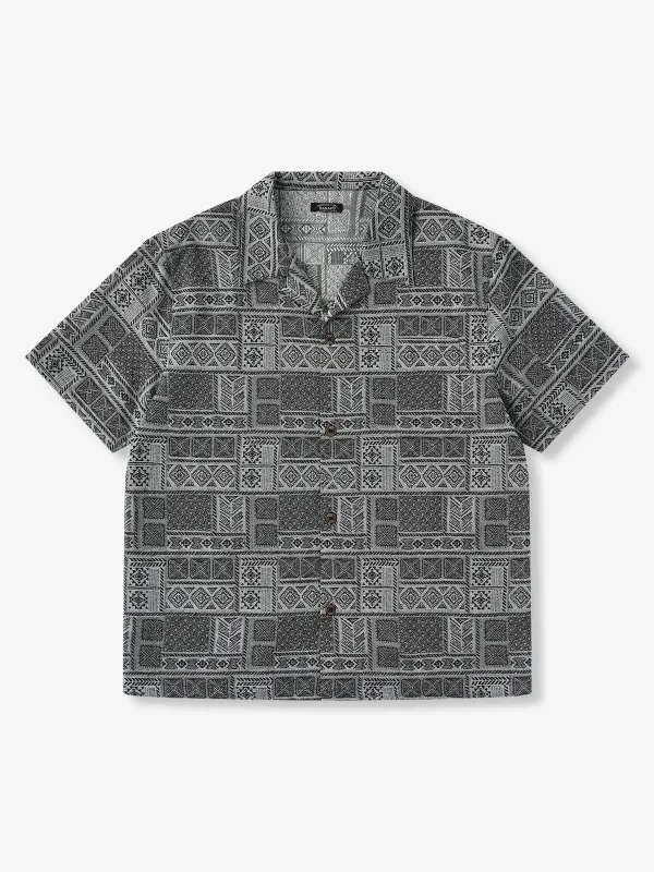 Patchwork Geometric Print Cuban Collar Shirt made by Karaku