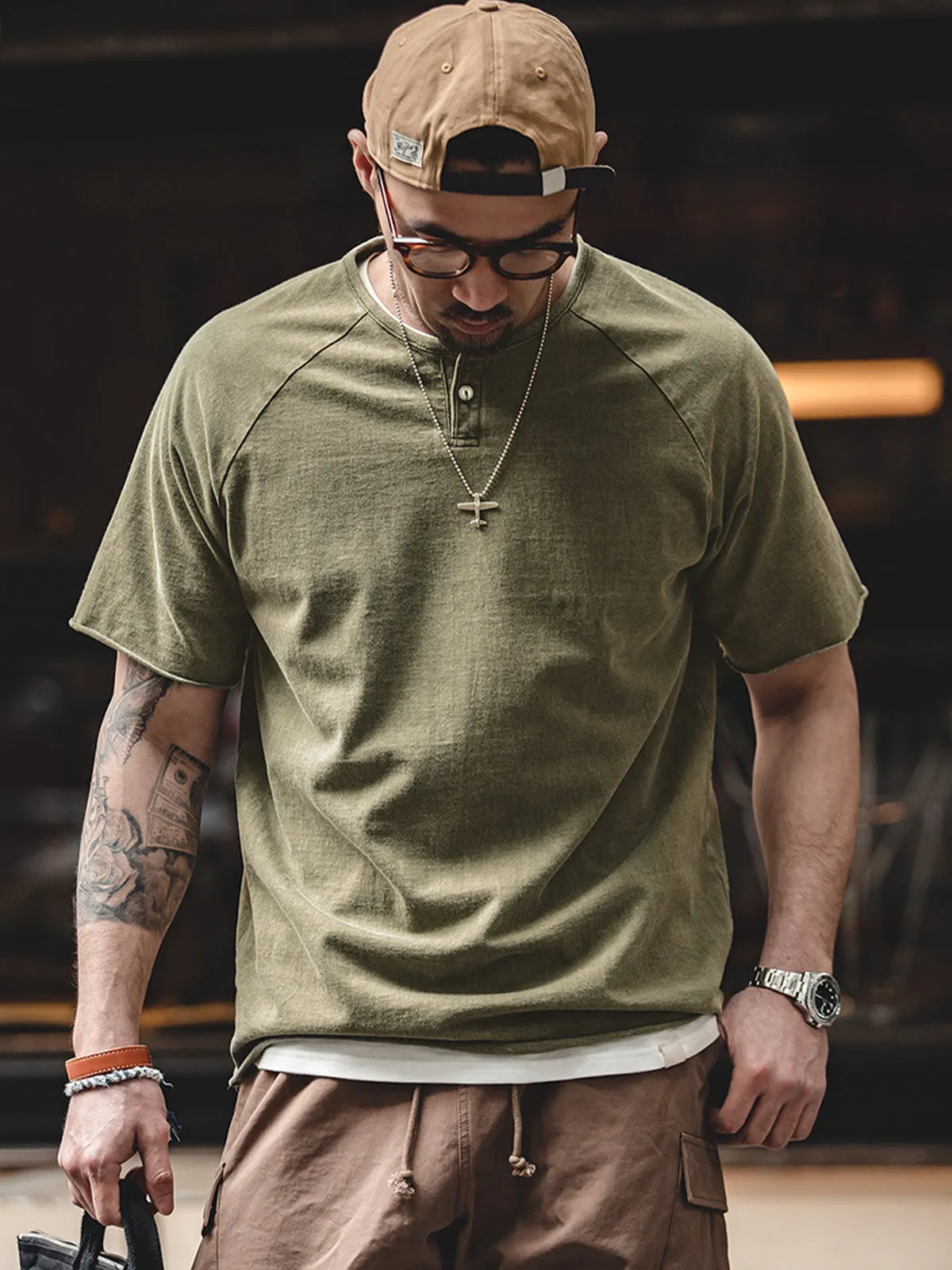 Americana Workwear Henley T-Shirt sold by Karaku product image thumbnail 4