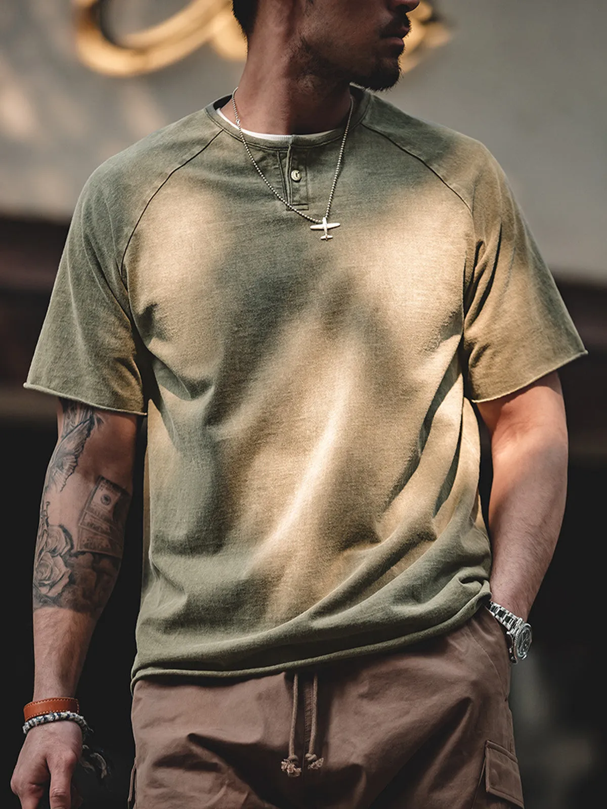 Americana Workwear Henley T-Shirt sold by Karaku product image thumbnail 5