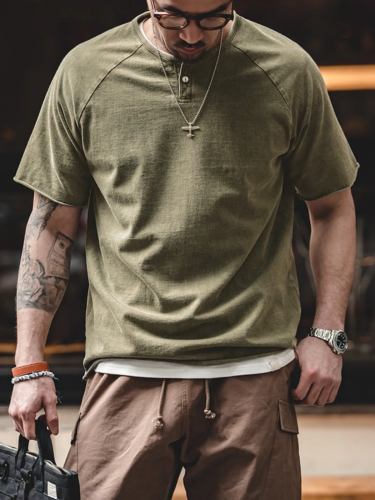 Americana Workwear Henley T-Shirt sold by Karaku product image thumbnail 3