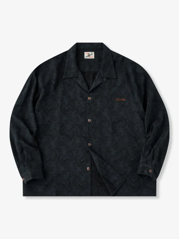 Wool-Blend Paisley Jacquard Open-Collar Shirt made by Karaku
