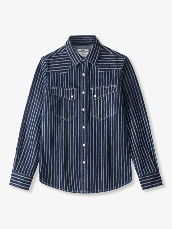 Wabash Western Denim Shirt Indigo Workwear Snap Button made by Karaku