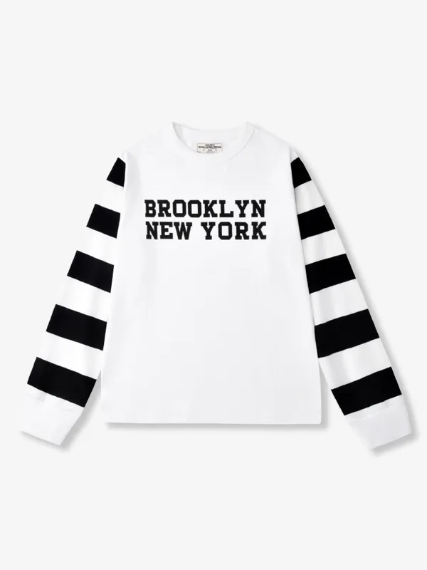 Brooklyn New York Graphic Striped Sleeve Long Sleeve Tee made by Karaku
