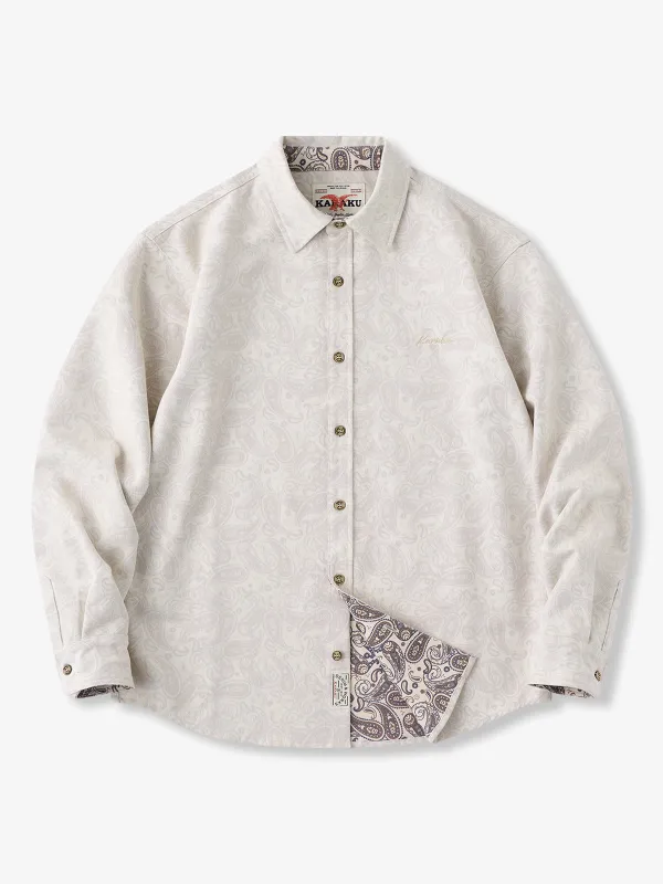 Cotton-Blend Twill Long Sleeve Shirt with Paisley Lining & KARAKU Embroidery made by Karaku