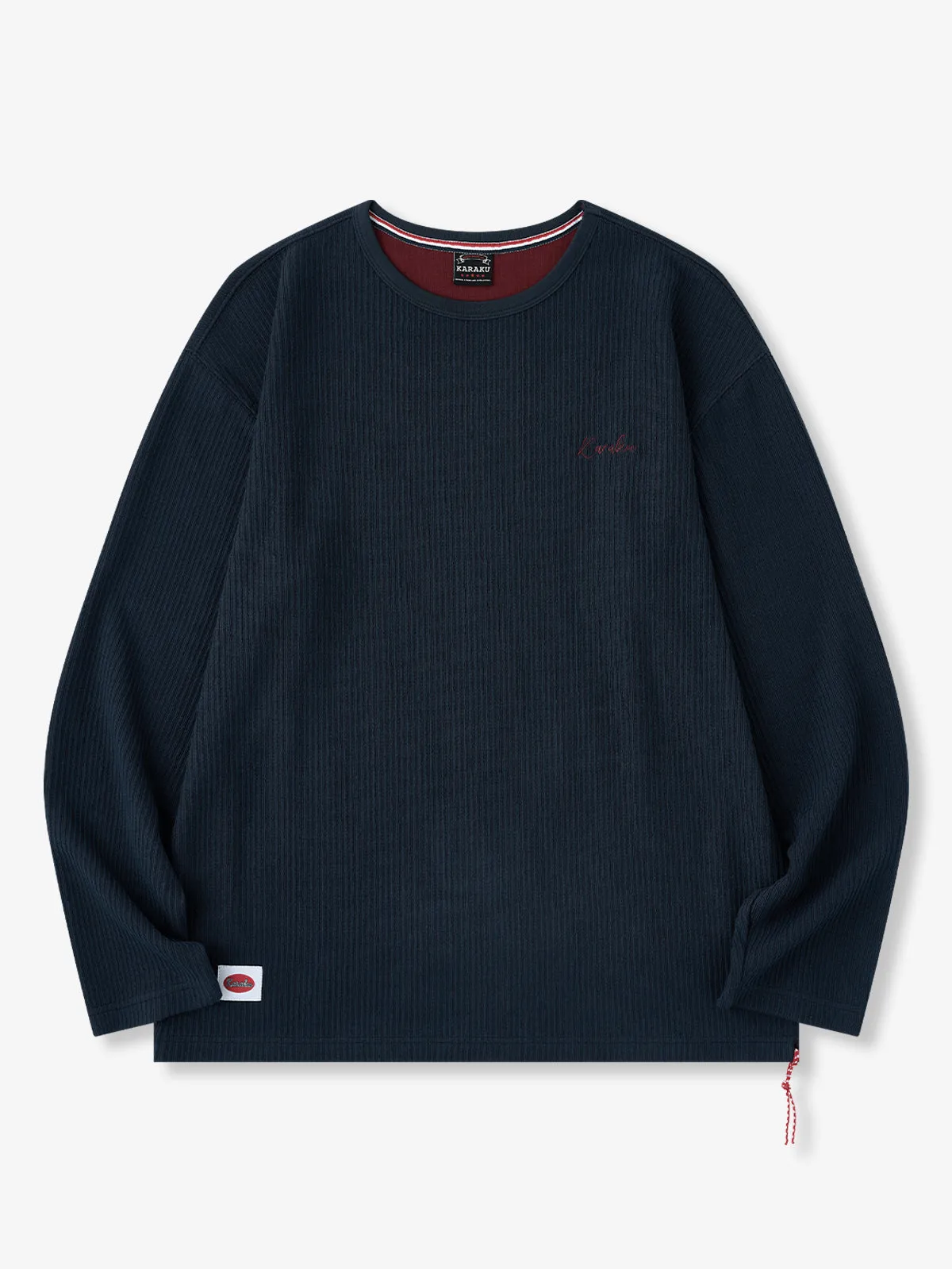 Red Cord Stripe Textured Knit Crew Neck Long Sleeve Tee sold by Karaku