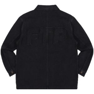 FRAYED DENIM LOGO CHORE JACKET(BLACK) sold by FTP