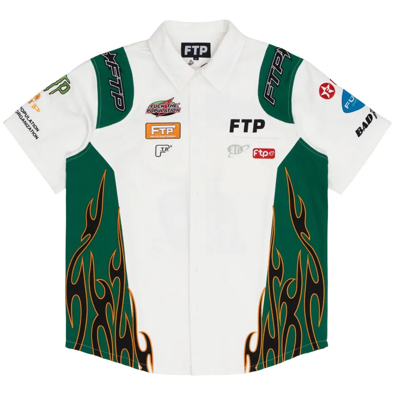 RACEWAY BUTTON UP SHIRT(WHITE) made by FTP