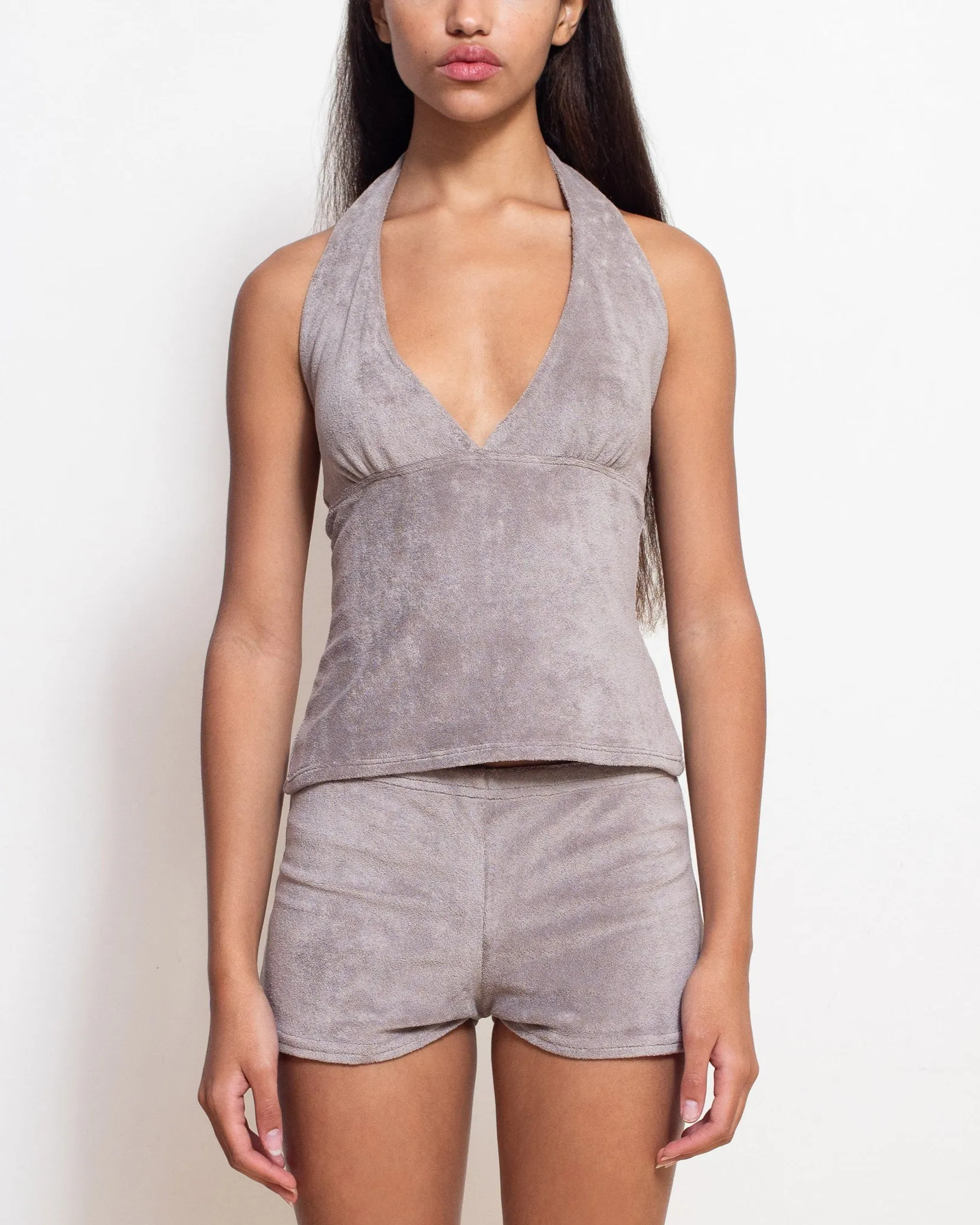 Mushroom Grey Terry Aurora Halter Top sold by Cafe Forgot