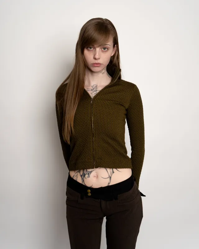 Green Wool Full Zip Cardigan made by Cafe Forgot