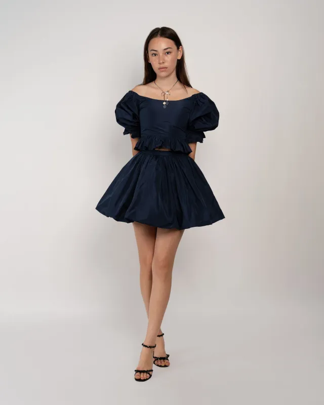 Party Top in Navy Taffeta made by Cafe Forgot