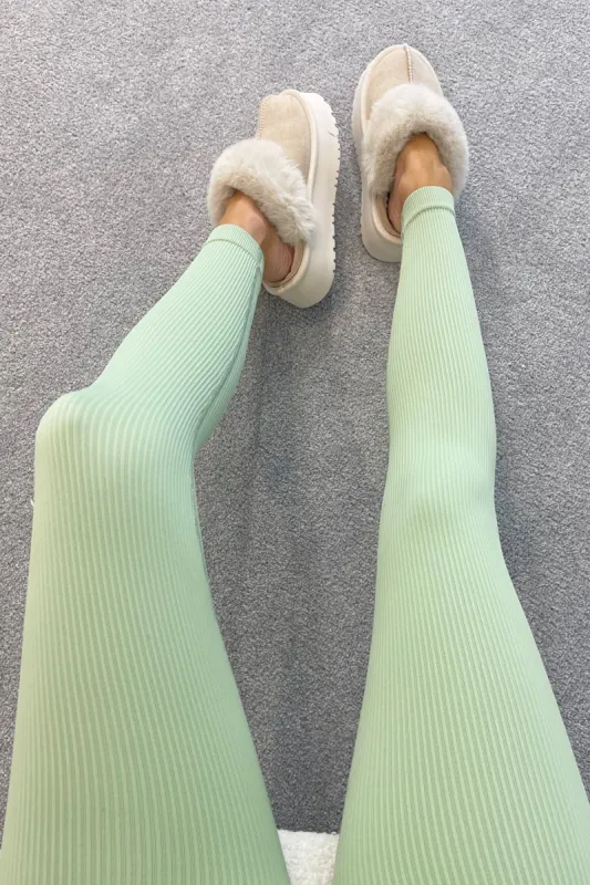 HONEY Sage Green High Waisted Thick Rib Seamless Leggings sold by Talliah Rose UK