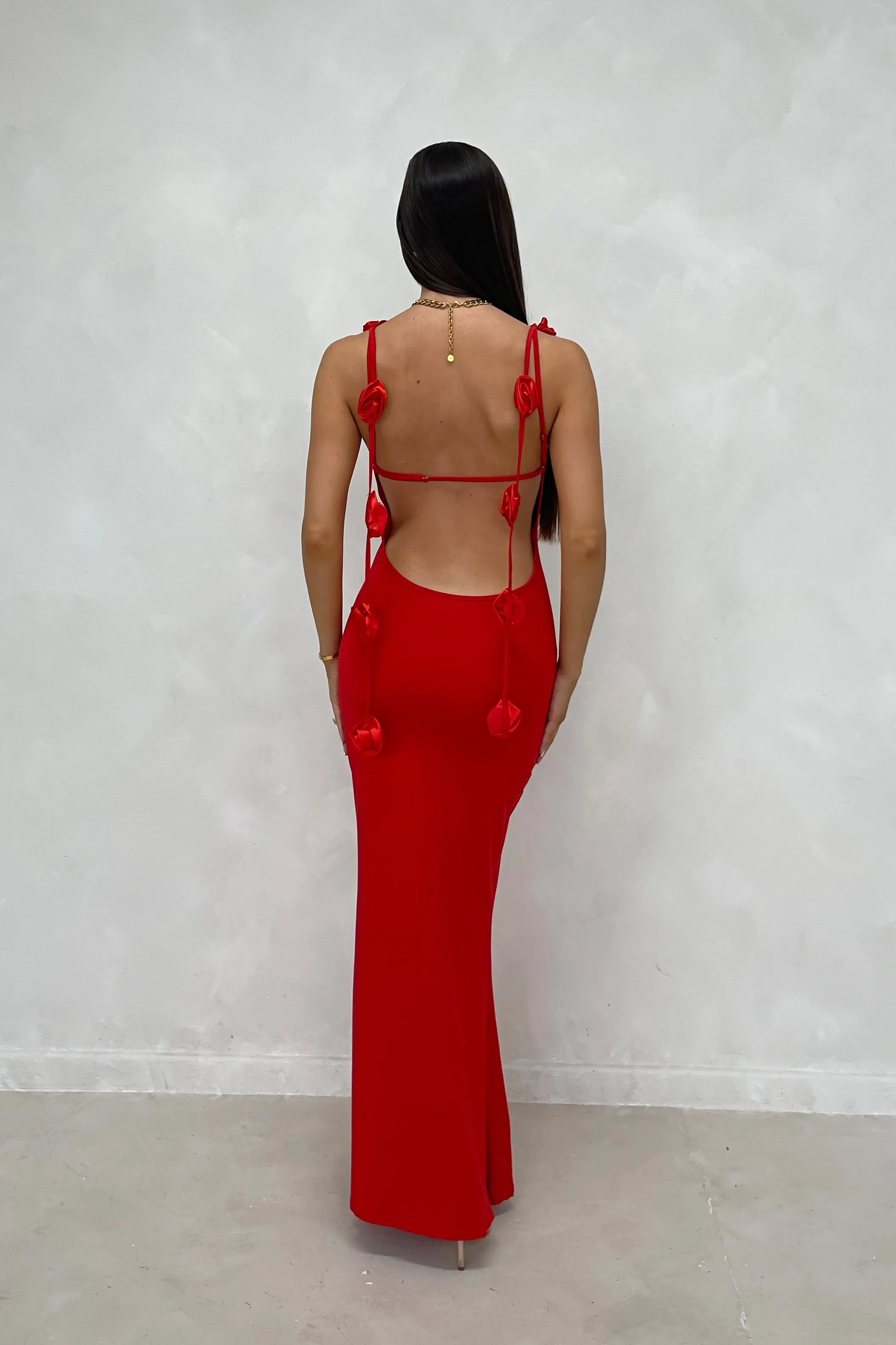 ABBY Red 3D Floral Strap Maxi Dress sold by Talliah Rose UK product image thumbnail 2