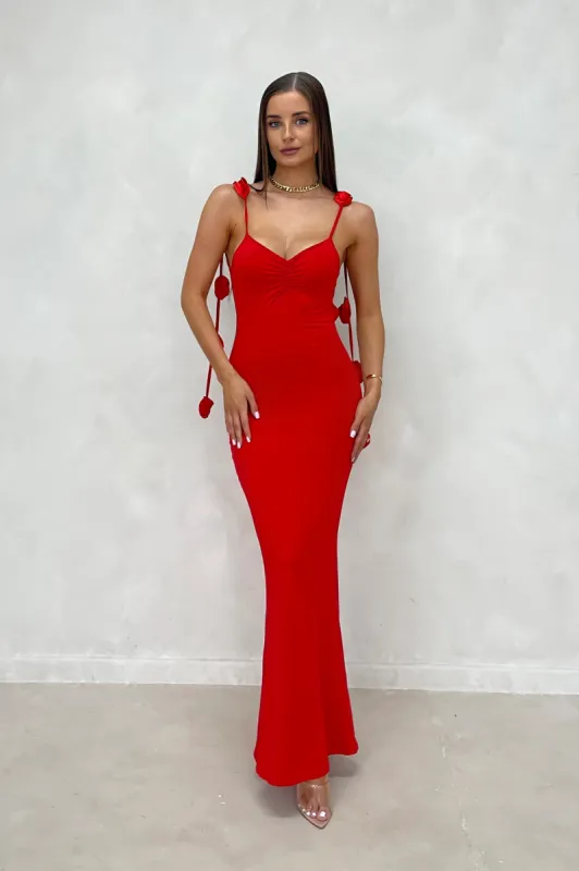 ABBY Red 3D Floral Strap Maxi Dress sold by Talliah Rose UK