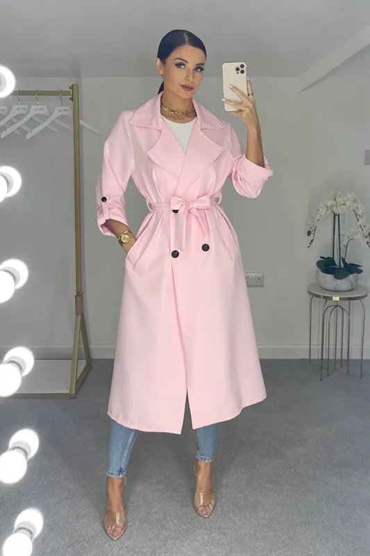 KARA Belted Summer Trench Coat (Candy Pink) sold by Talliah Rose UK