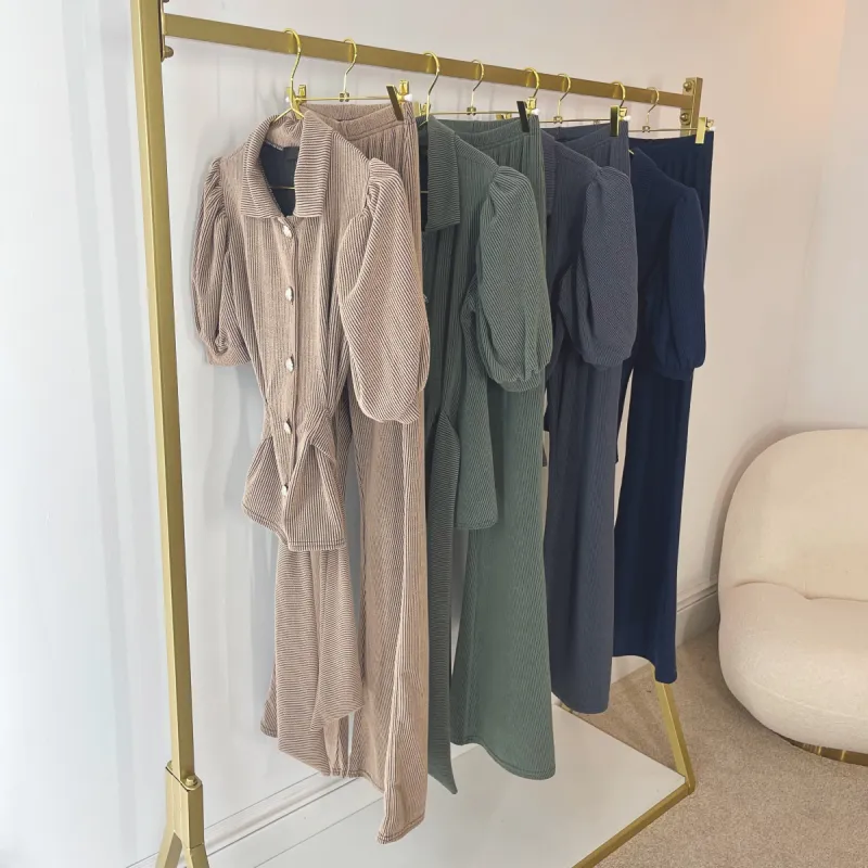 KITTY Puff Sleeve Soft Ribbed Belted Lounge Set sold by Talliah Rose UK