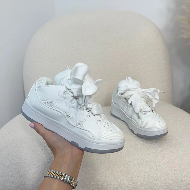 RILEY White/White Chunky Lace Skater Trainers (Size Up) sold by Talliah Rose UK