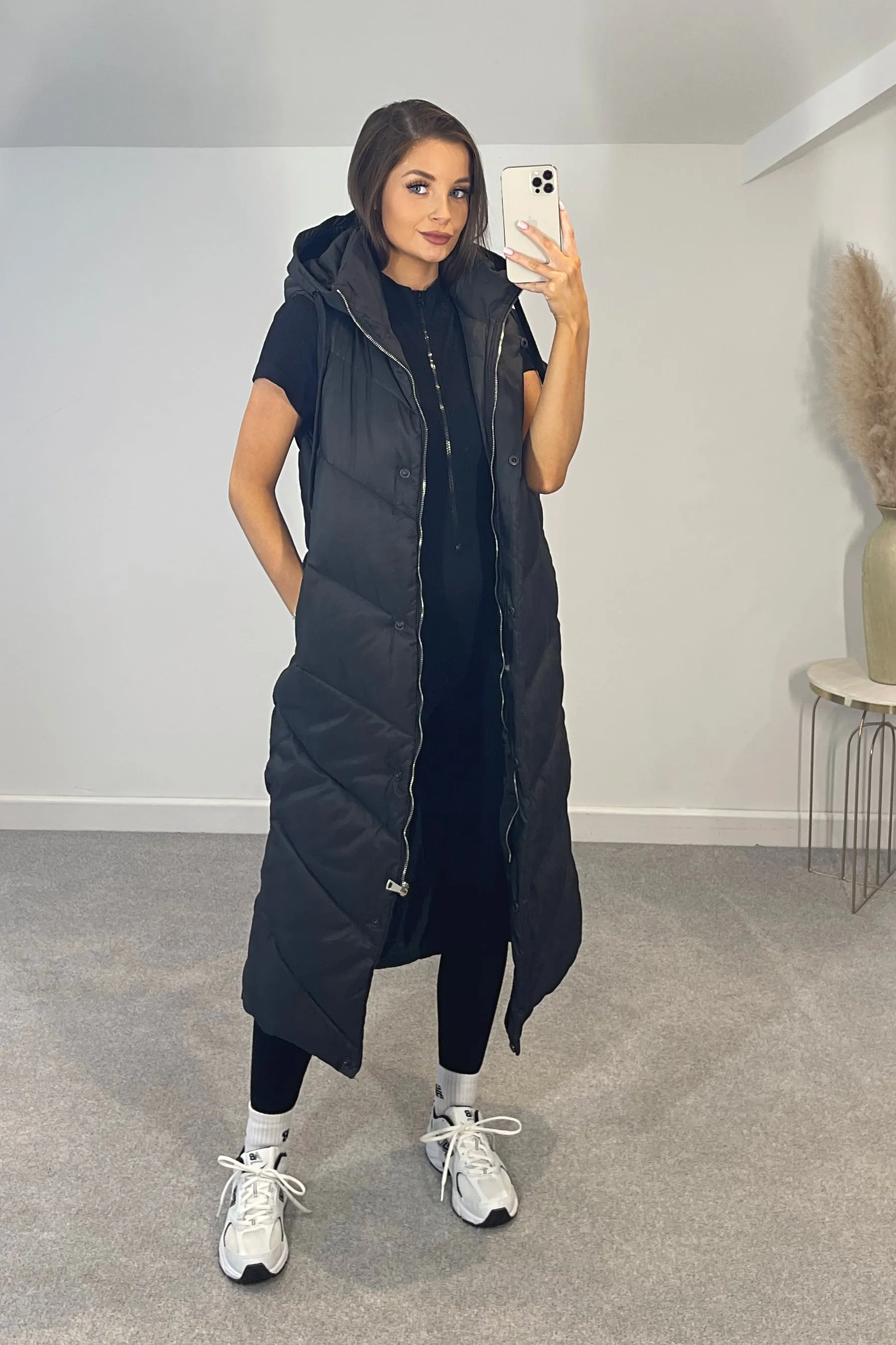 LOLA Premium Padded Longline Zip & Hood Gilet (Black) sold by Talliah Rose UK