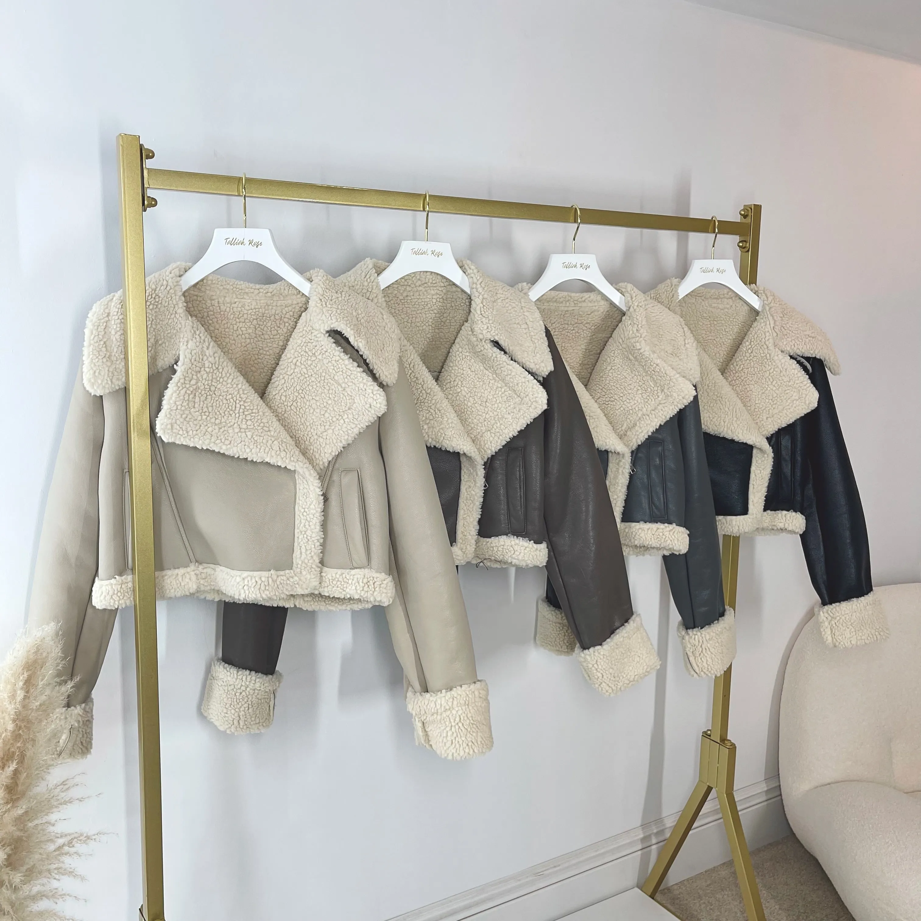 HEIDI Premium Vegan Leather Shearling Cropped Aviator Jacket sold by Talliah Rose UK product image thumbnail 2