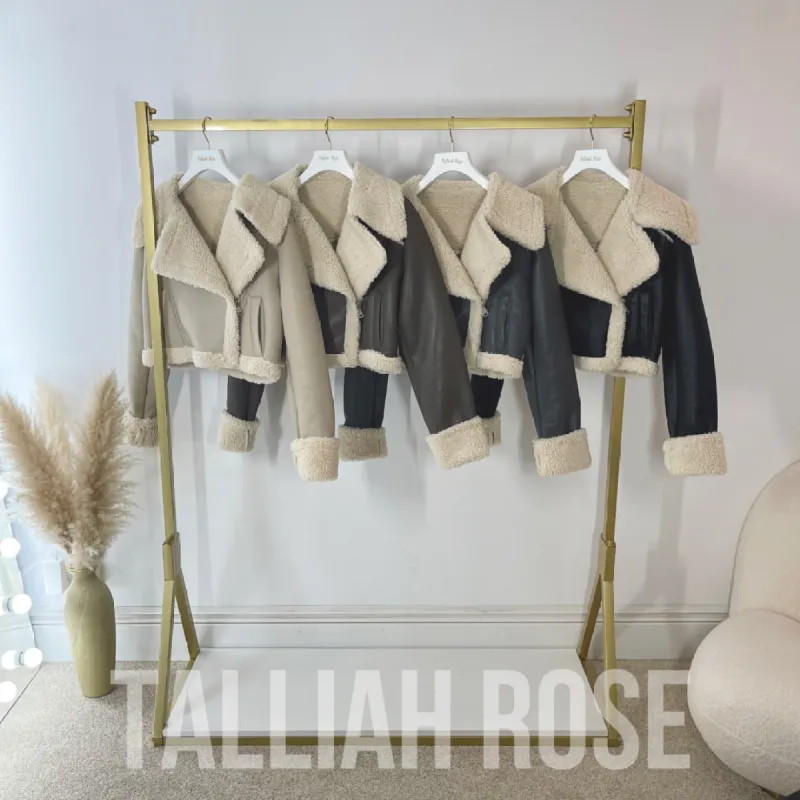 HEIDI Premium Vegan Leather Shearling Cropped Aviator Jacket sold by Talliah Rose UK