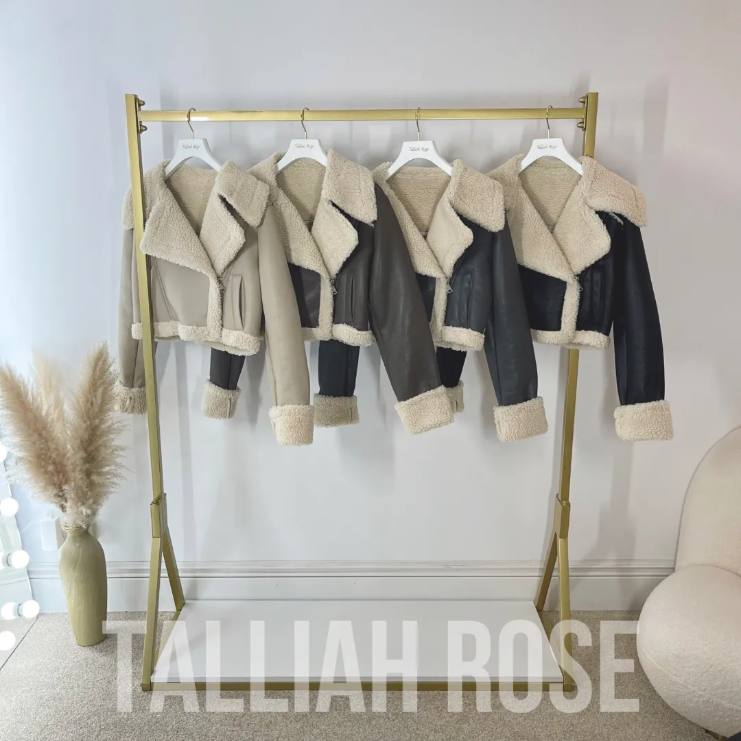 HEIDI Premium Vegan Leather Shearling Cropped Aviator Jacket sold by Talliah Rose UK