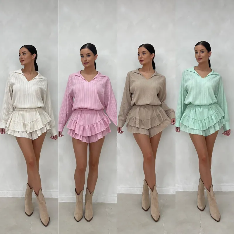VICTORIA Textured Frill Shirt & Skort Co Ord (6 colours) sold by Talliah Rose UK